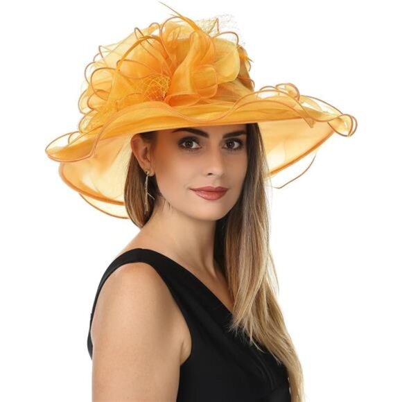 Women's Organza Kentucky Derby Fascinator Hat Orange - Picture 1 of 4